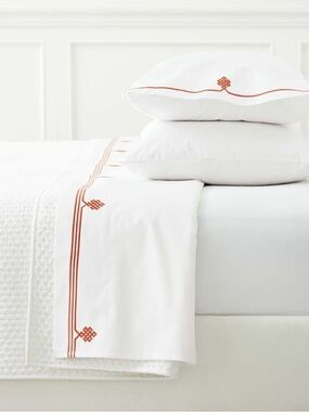 Serena & Lily White Gobi Papaya Sheet set with Embroidery